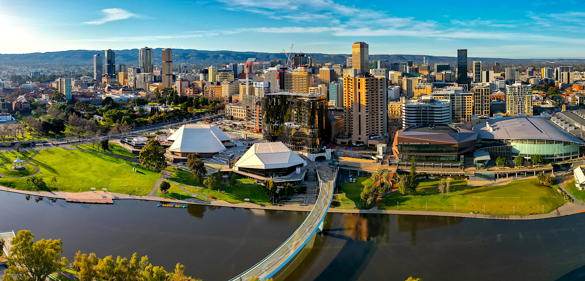 Adelaide city skyline overlooking the River Torrens
